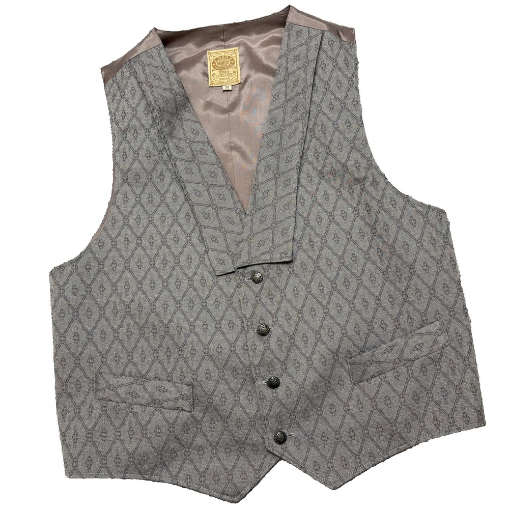 Wah Maker Vest Brocade Silver Buttons Western Cowboy Frontier Gray Mens Medium